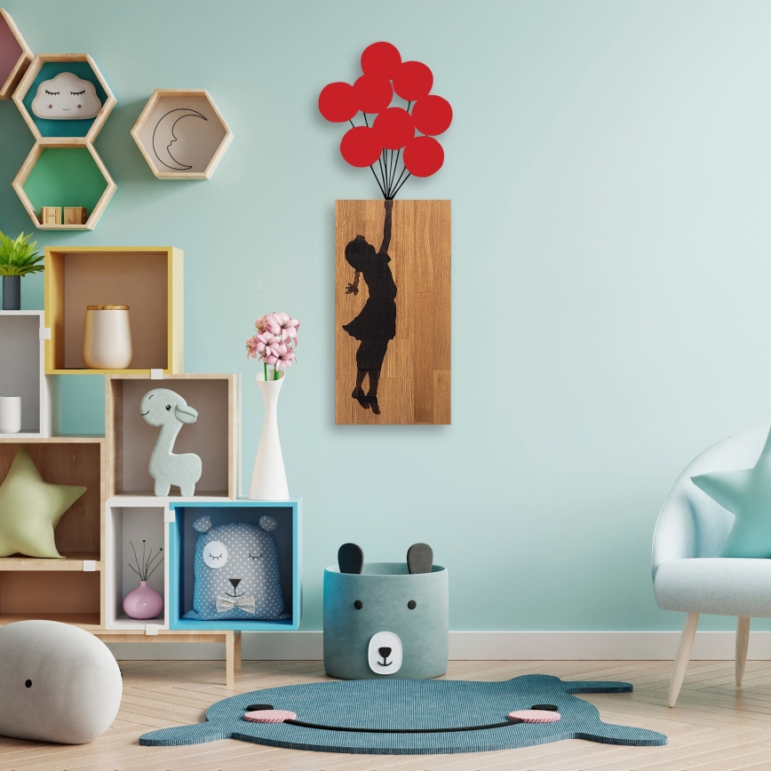 wand decoratie 34x99 cm meisje hout/metaal