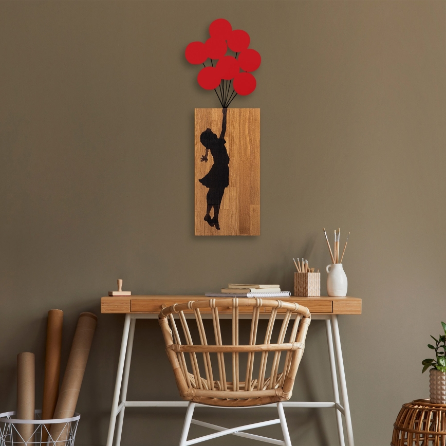 wand decoratie 34x99 cm meisje hout/metaal