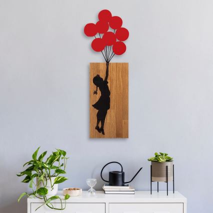 wand decoratie 34x99 cm meisje hout/metaal