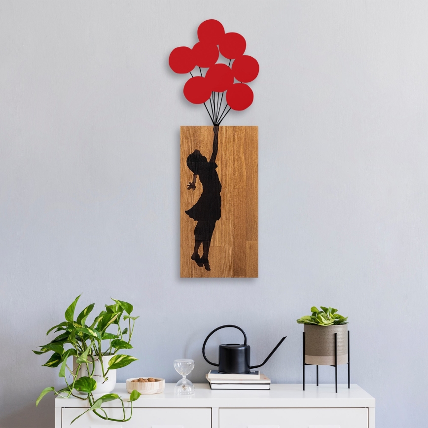 wand decoratie 34x99 cm meisje hout/metaal
