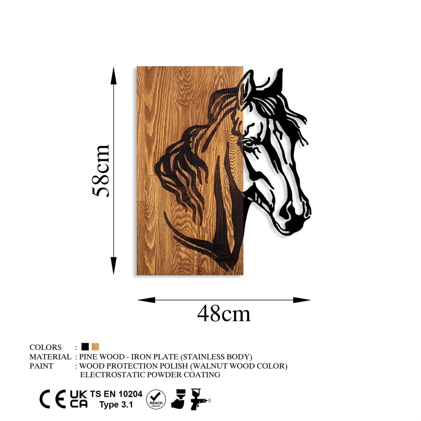 wand decoratie 48x58 cm paard hout/metaal