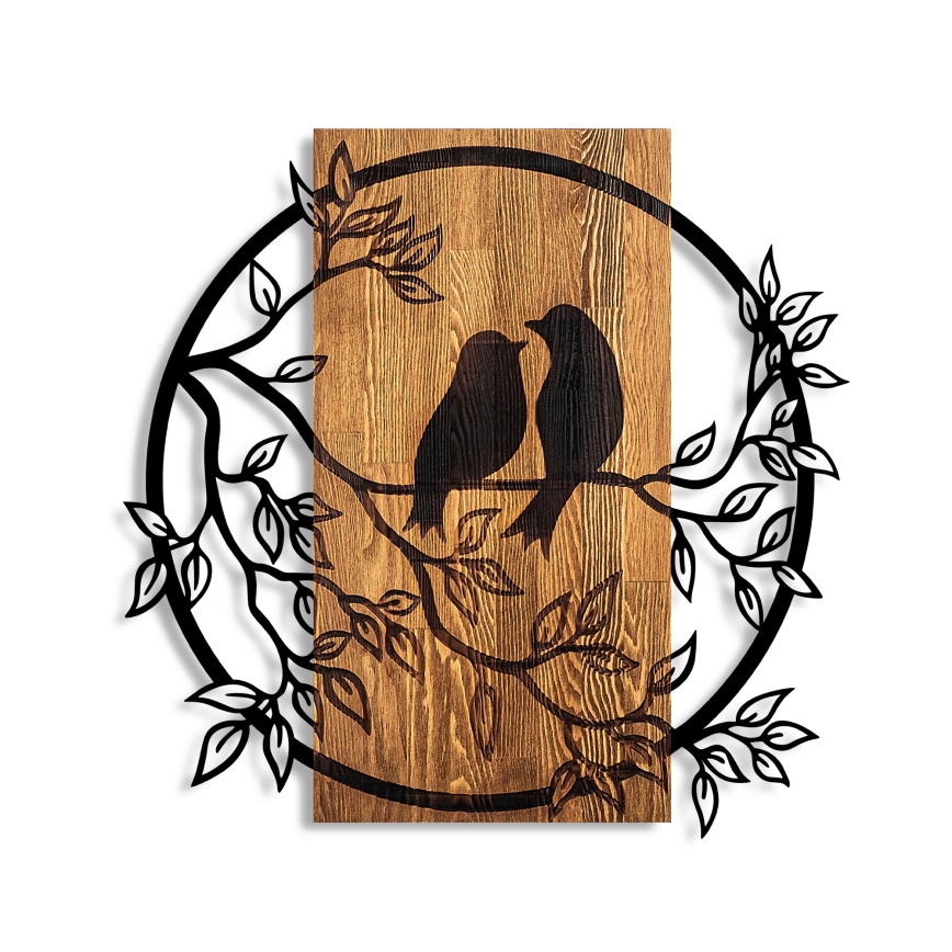 wand decoratie 59x57 cm vogels hout/metaal