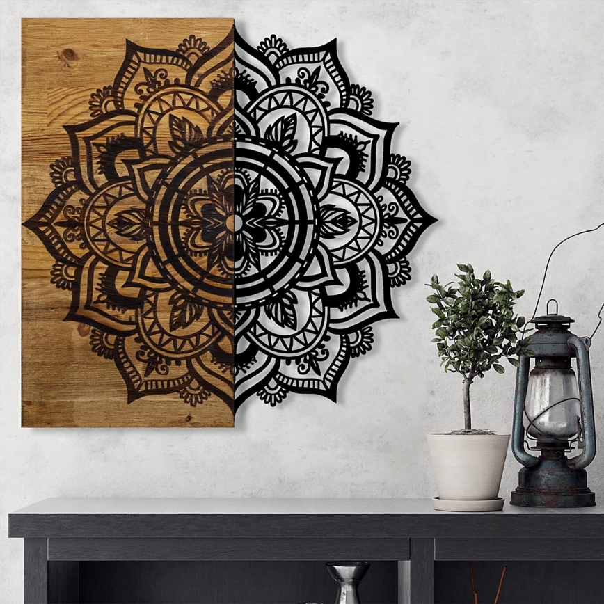 wand decoratie 59x58 cm mandala hout/metaal