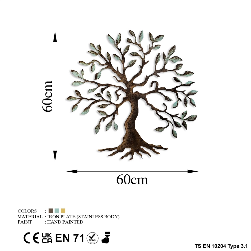wand decoratie 60x60 cm boom metaal