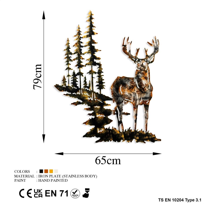 wand decoratie 65x79 cm hert metaal