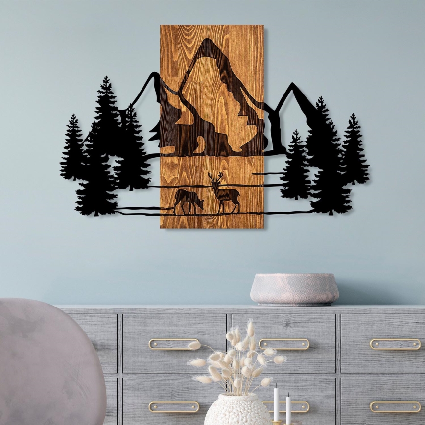 wand decoratie 88x57 cm bergen hout/metaal