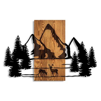 wand decoratie 88x57 cm bergen hout/metaal