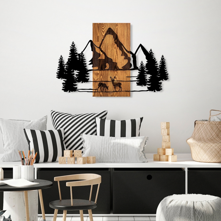 wand decoratie 88x57 cm bergen hout/metaal