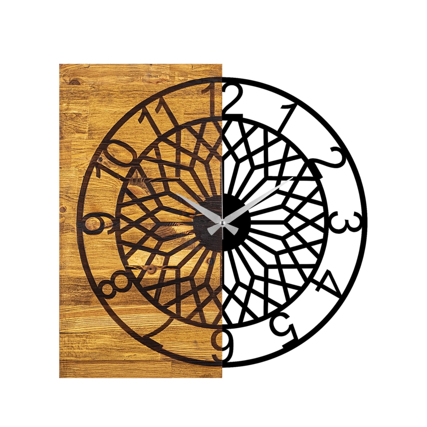 Wand klok 57x58 cm 1xAA hout/metaal