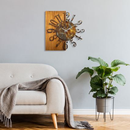 Wand klok 58x58 cm 1xAA hout/metaal