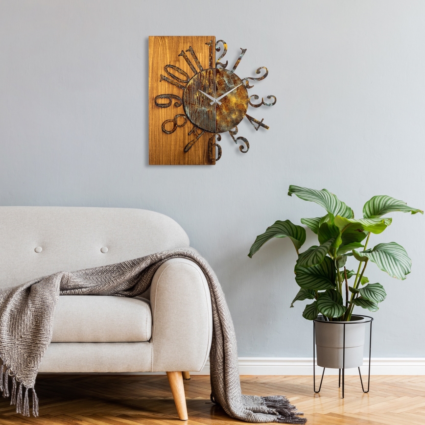 Wand klok 58x58 cm 1xAA hout/metaal