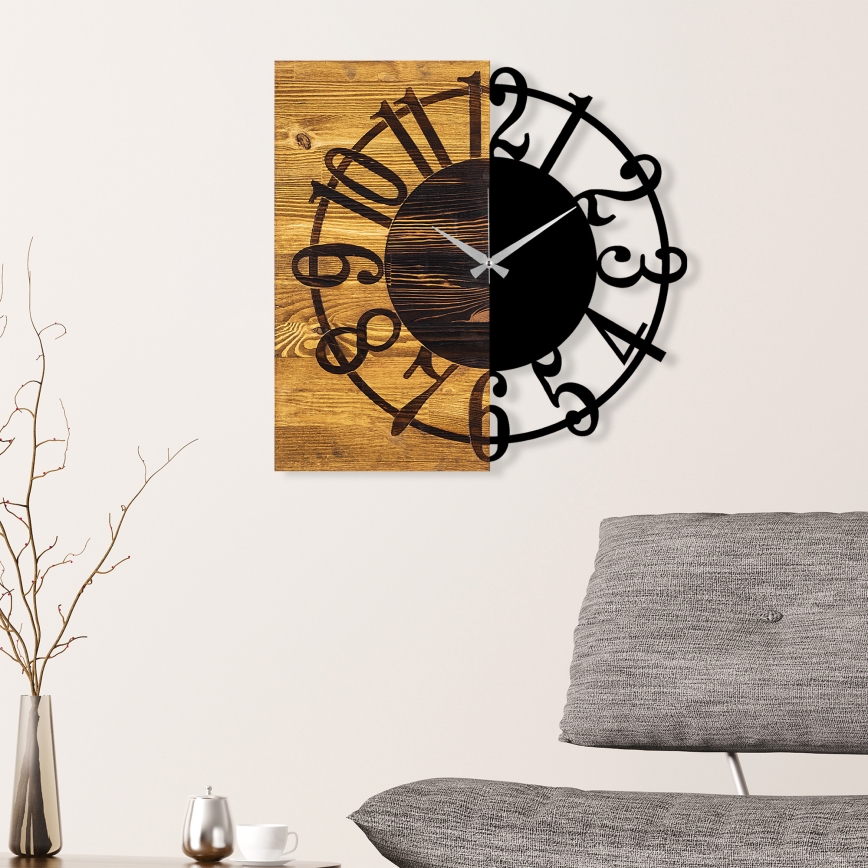 Wand klok 58x58 cm 1xAA hout/metaal