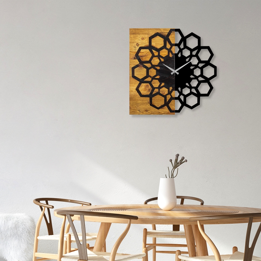 Wand klok 58x58 cm 1xAA hout/metaal