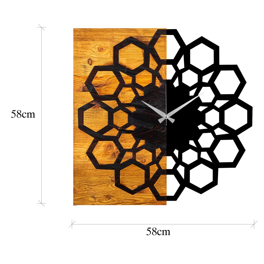 Wand klok 58x58 cm 1xAA hout/metaal