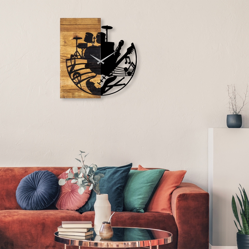 Wand klok 60x58 cm 1xAA hout/metaal