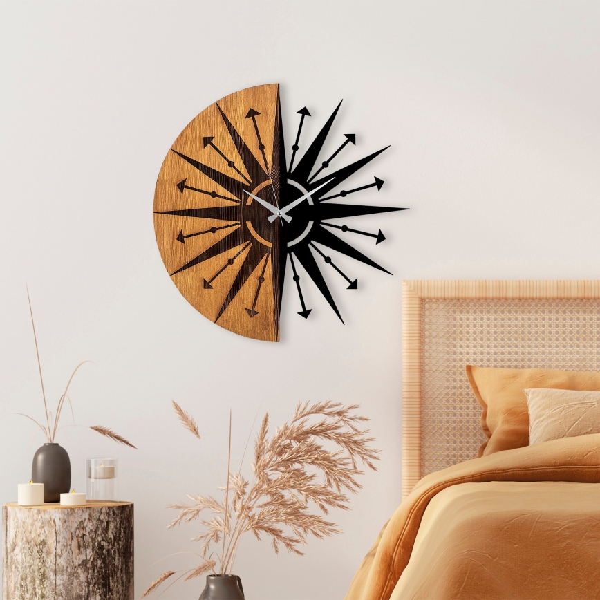 Wand klok d. 56 cm 1xAA hout/metaal