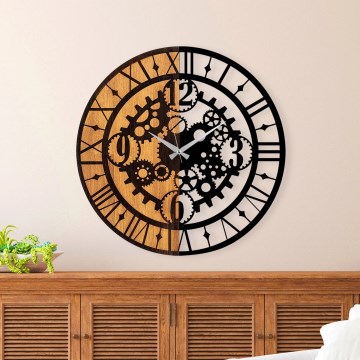 Wand klok d. 56 cm 1xAA hout/metaal