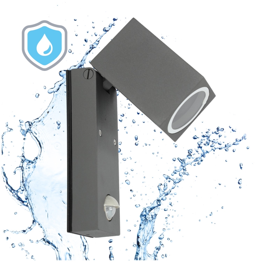 Wand Lamp met Sensor voor Buiten QUAZAR 1xGU10/35W/230V IP44 grijs