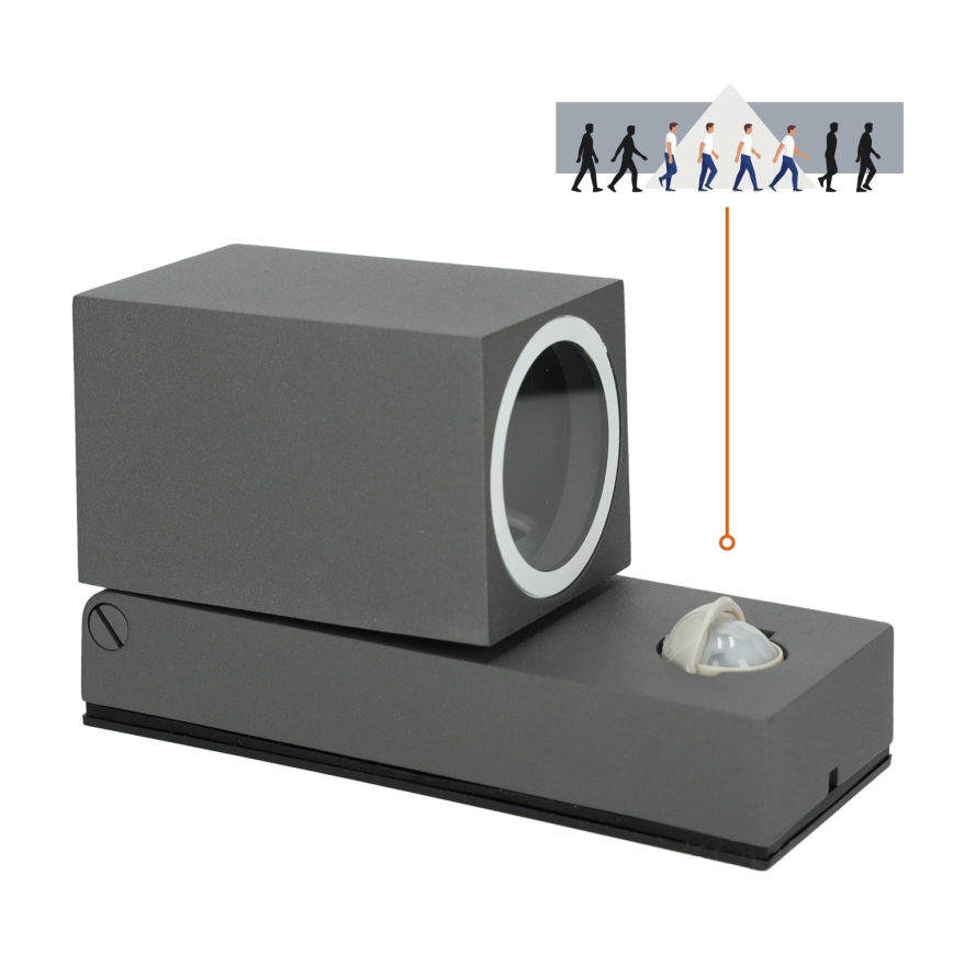 Wand Lamp met Sensor voor Buiten QUAZAR 1xGU10/35W/230V IP44 grijs