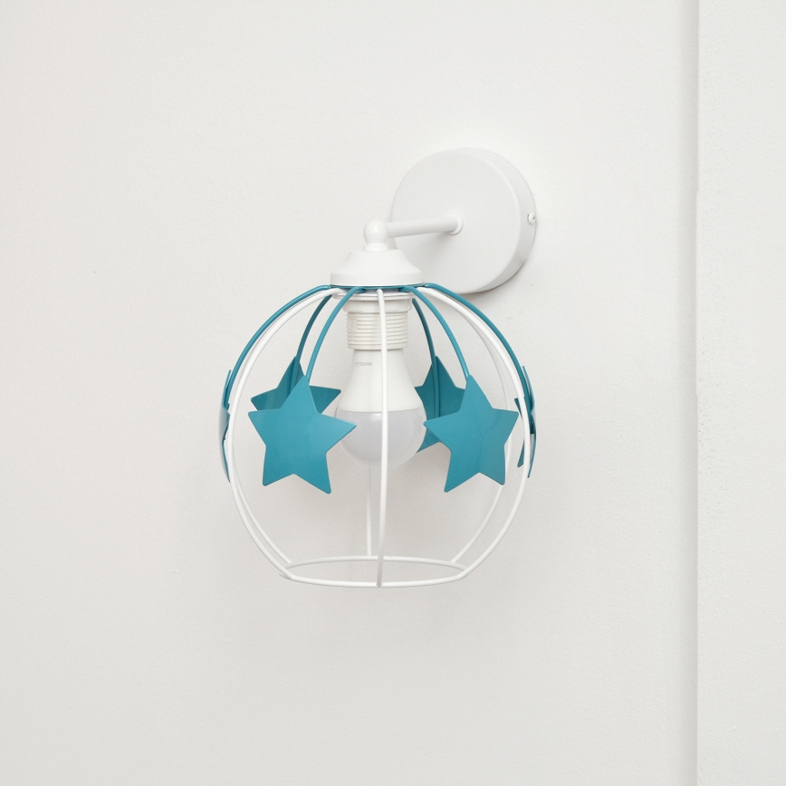 Wand lamp voor kinderen STARS 1xE27/15W/230V turquoise/wit