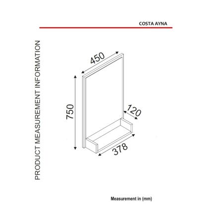 Wand Spiegel met Plank COSTA 75x45 cm zwart