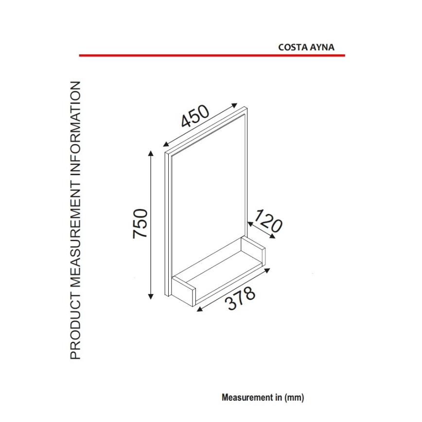 Wand Spiegel met Plank COSTA 75x45 cm zwart