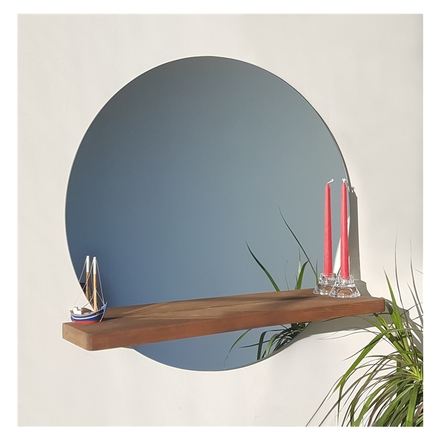 Wand Spiegel met Plank SUNSET 70x70 cm dennen