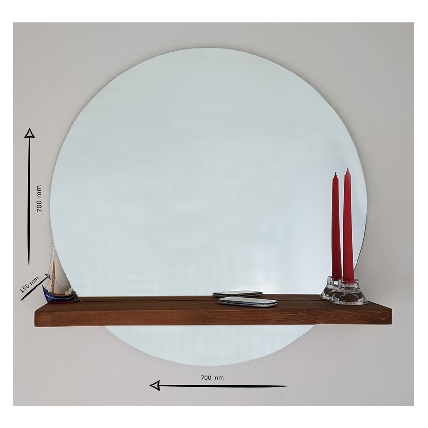 Wand Spiegel met Plank SUNSET 70x70 cm dennen