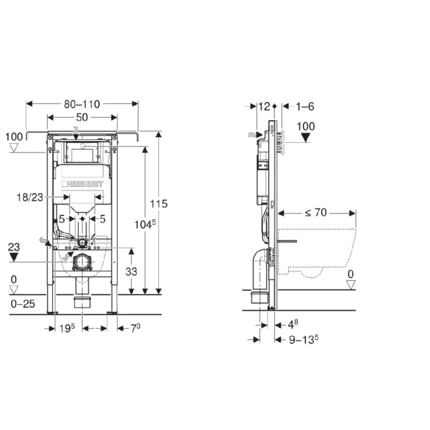 Hangend toilet ROUND + toiletbril SoftClose ROUND + spoelknop SIGMA + inbouwmodule + isolerende onderlegplaat