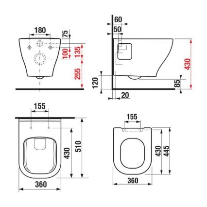 Hangend toilet DEEP + toiletzitting SoftClose DEEP + DUAL-spoelknop + inbouwmodule + isolerende onderlegger