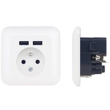 Wandcontactdoos met USB, Frans, 250V/16A