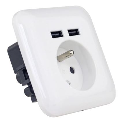 Wandcontactdoos met USB, Frans, 250V/16A