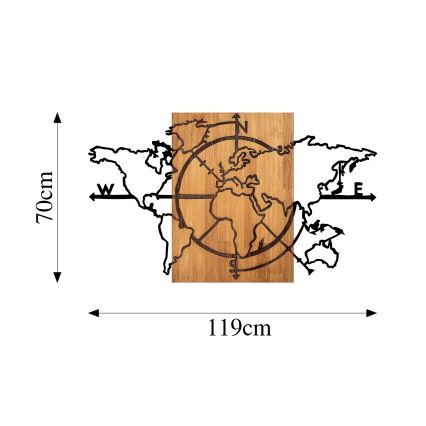 Wanddecoratie 119x70 cm kaart hout/metaal ​