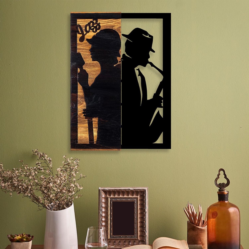 Wanddecoratie 32x50 cm jazz hout/metaal