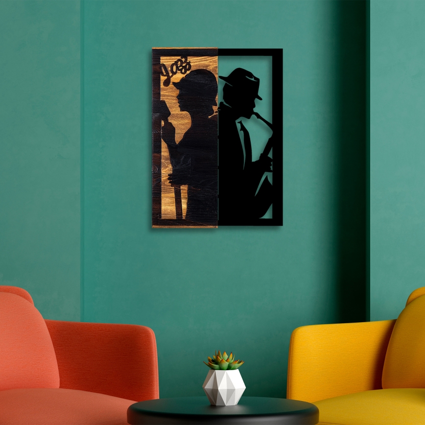 Wanddecoratie 32x50 cm jazz hout/metaal