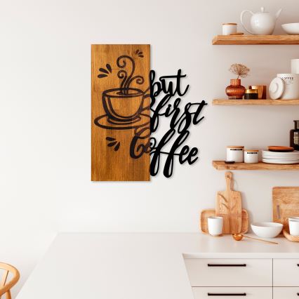 Wanddecoratie 50x58 cm koffie hout/metaal