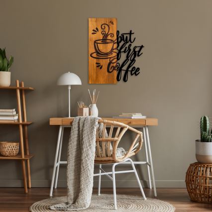 Wanddecoratie 50x58 cm koffie hout/metaal