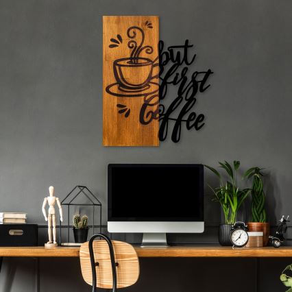 Wanddecoratie 50x58 cm koffie hout/metaal