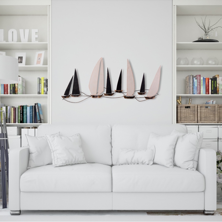 Wanddecoratie 52x117 cm zeilboten metaal