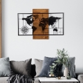 Wanddecoratie 58x85 cm wereldkaart hout/metaal