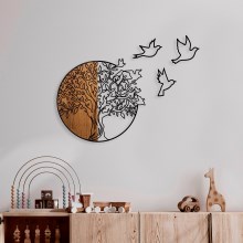 Wanddecoratie 60x56 cm boom en vogels hout/metaal ​
