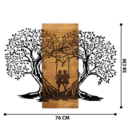 Wanddecoratie 76x58 cm bomen hout/metaal