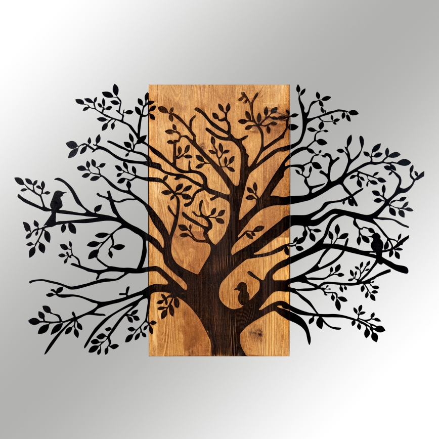 Wanddecoratie 85x58 cm boom hout/metaal