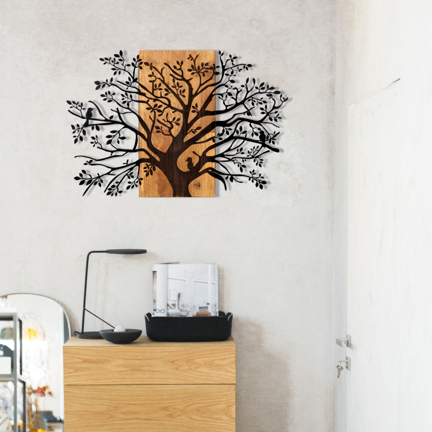 Wanddecoratie 85x58 cm boom hout/metaal