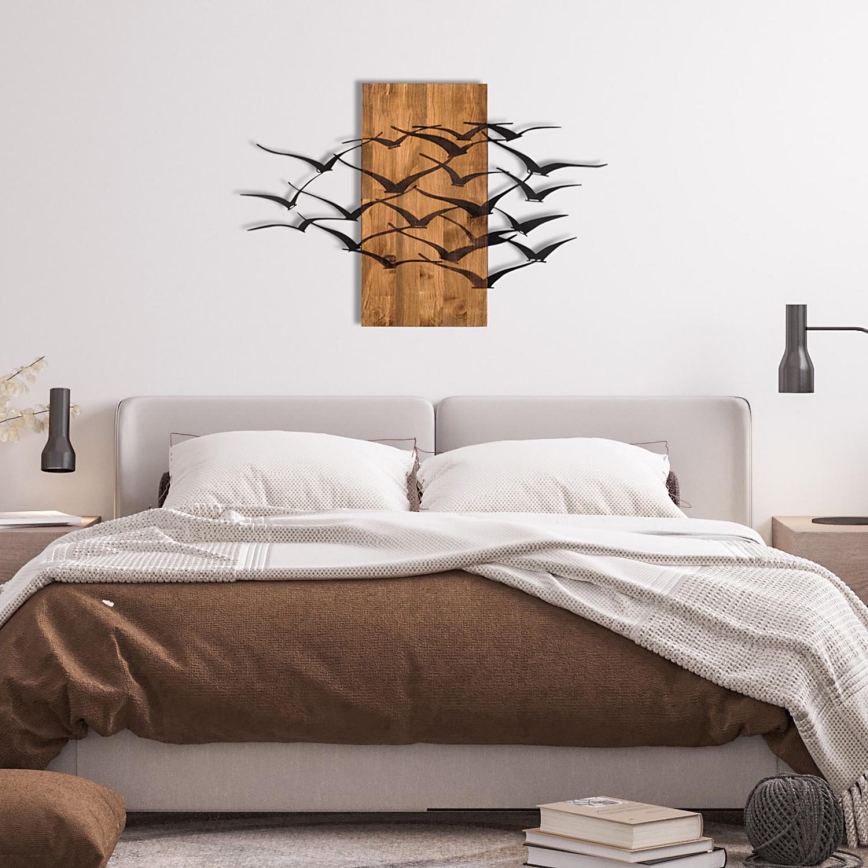 Wanddecoratie 86x58 cm vogels hout/metaal 