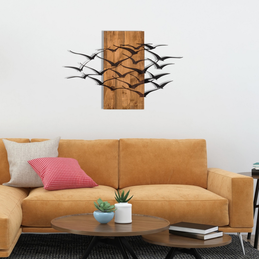 Wanddecoratie 86x58 cm vogels hout/metaal 