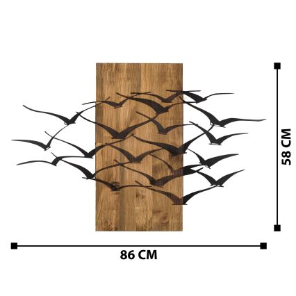 Wanddecoratie 86x58 cm vogels hout/metaal 