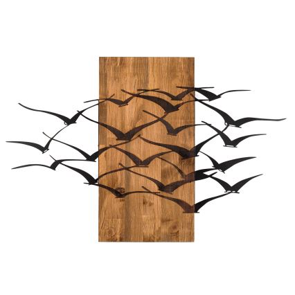 Wanddecoratie 86x58 cm vogels hout/metaal ​