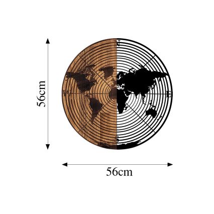 Wanddecoratie d. 56 cm kaart hout/metaal ​