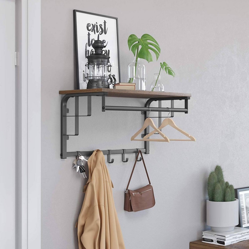 Wandgarderobe met plank NATE bruin/zwart